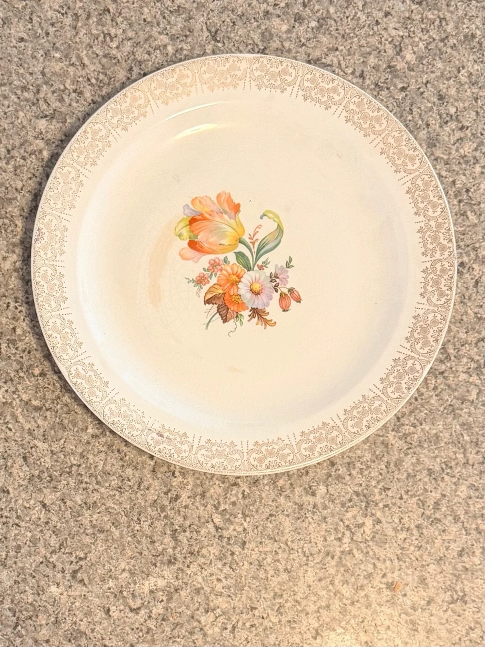 Vintage Floral 12” Dinner Plate-Royal China Spring Floral Filigree 22kt